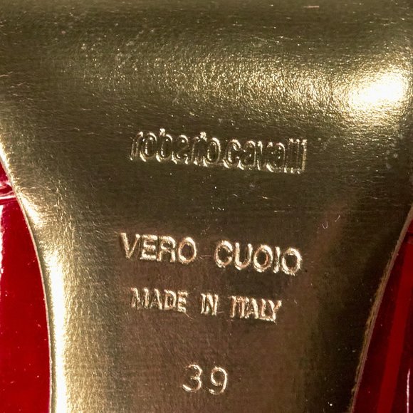 Roberto Cavalli Red Patent Leather Sandals High Heels, Size IT 39, Made in Italy - Picture 10 of 11